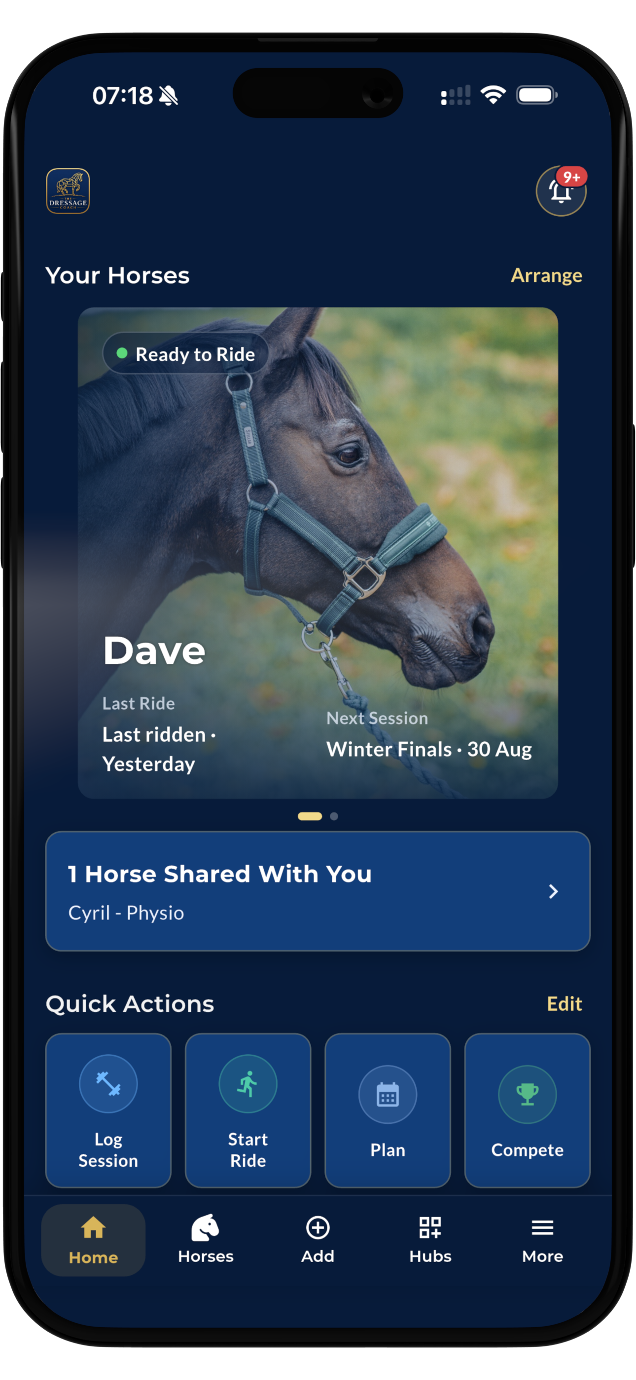 The Dressage Coach app dashboard