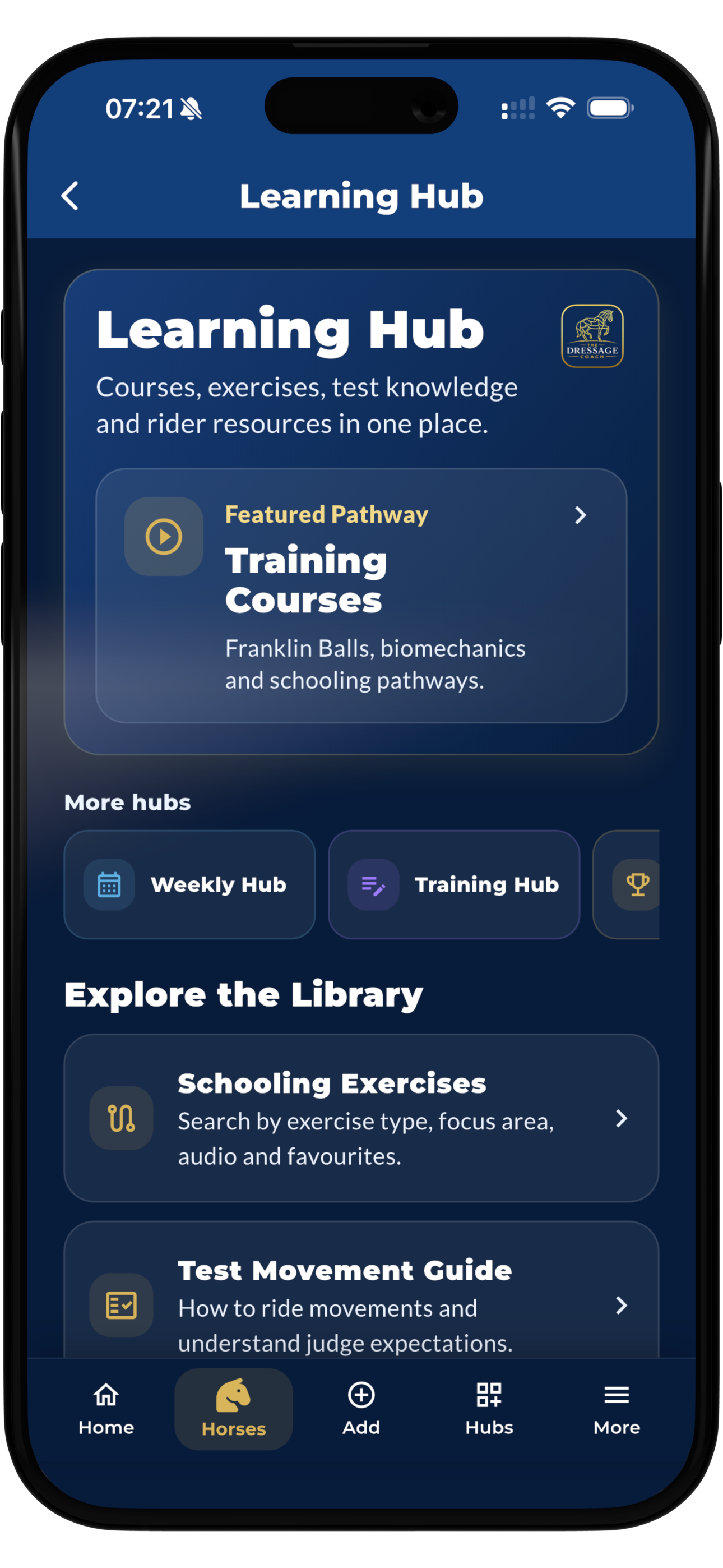 The Dressage Coach Learning Hub with courses and exercises