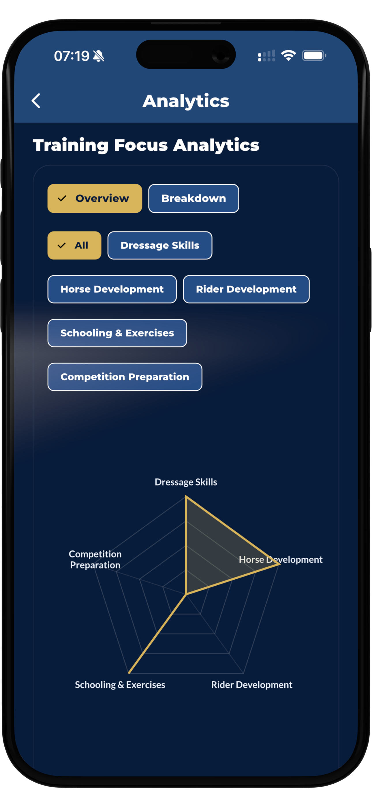 The Dressage Coach training focus radar chart